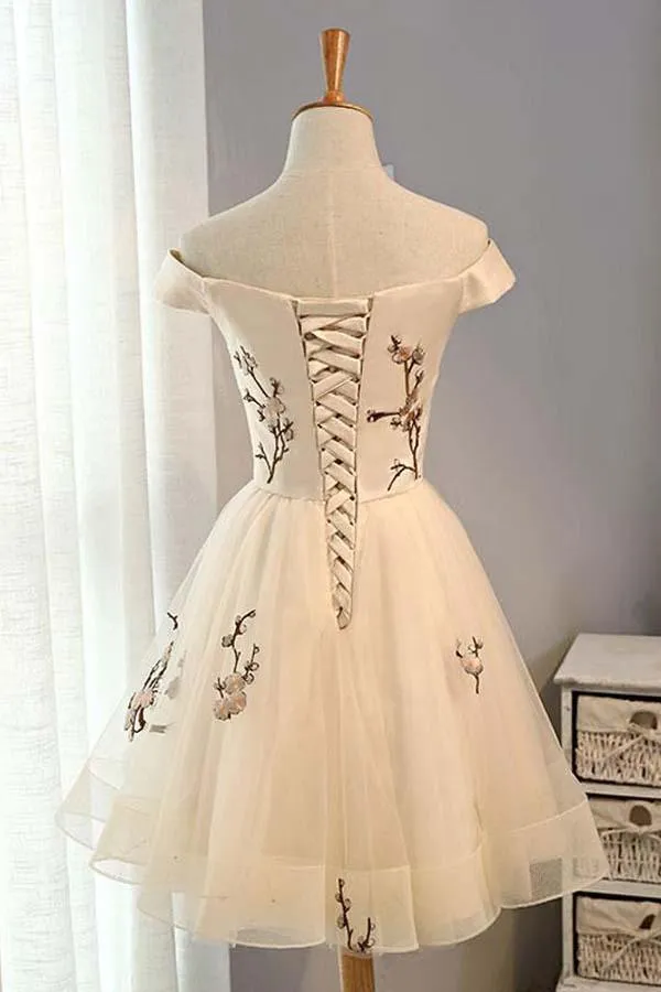 A-line Tulle Short Prom Dress Homecoming Dress With Embroidery  PD130
