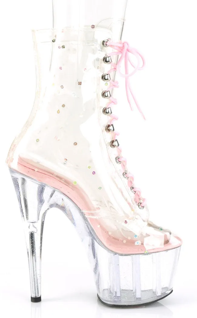 ADORE-1020C-2 Pink & Clear Glitter Ankle Boots