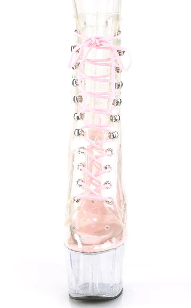 ADORE-1020C-2 Pink & Clear Glitter Ankle Boots