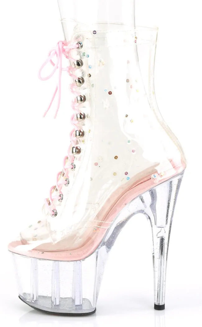 ADORE-1020C-2 Pink & Clear Glitter Ankle Boots