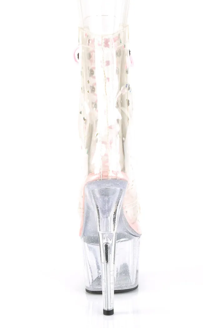 ADORE-1020C-2 Pink & Clear Glitter Ankle Boots