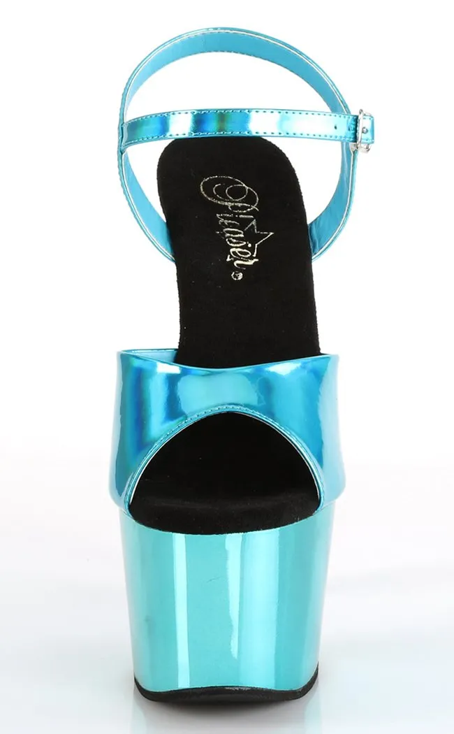 ADORE-709HGCH Turquoise Hologram & Chrome Heels