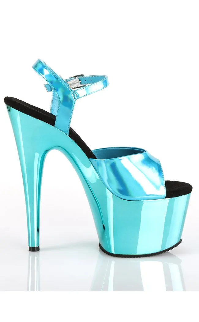ADORE-709HGCH Turquoise Hologram & Chrome Heels