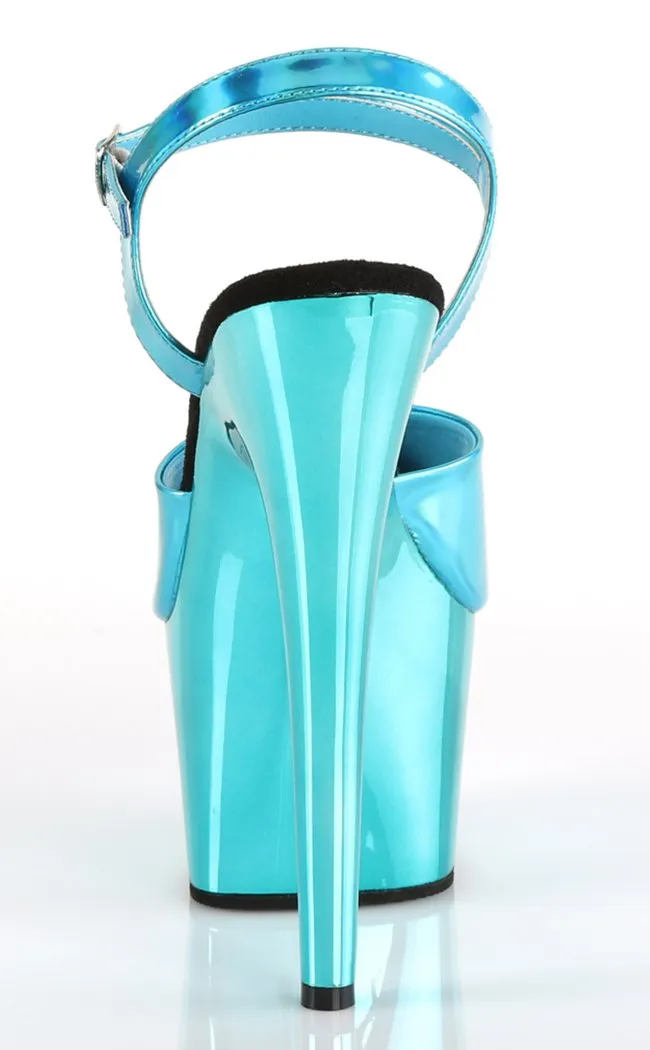 ADORE-709HGCH Turquoise Hologram & Chrome Heels