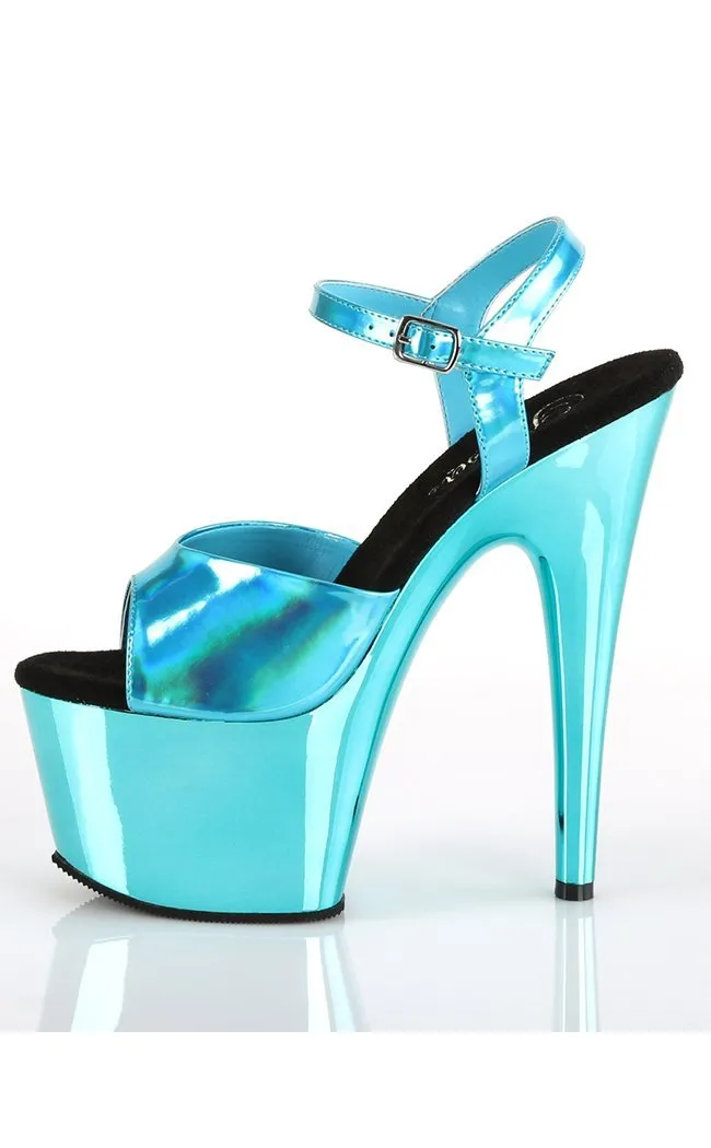 ADORE-709HGCH Turquoise Hologram & Chrome Heels