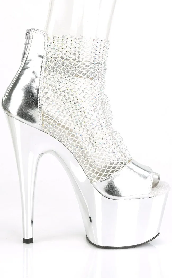 ADORE-765RM Silver Chrome Rhinestone Mesh Heels
