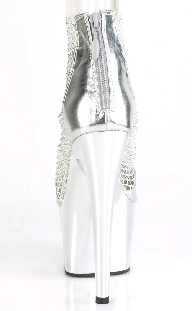 ADORE-765RM Silver Chrome Rhinestone Mesh Heels