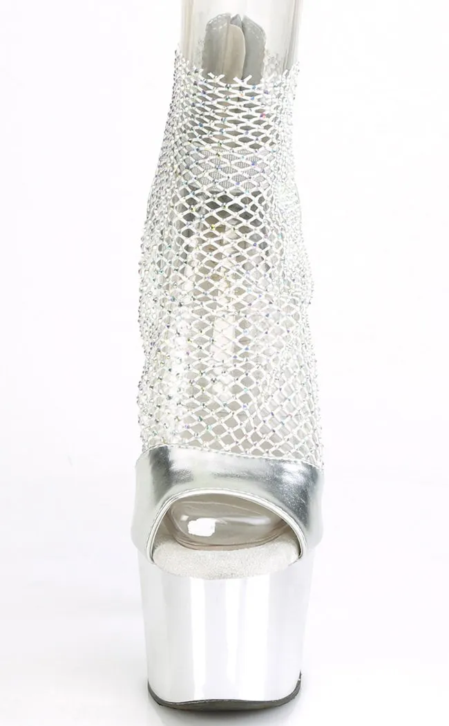 ADORE-765RM Silver Chrome Rhinestone Mesh Heels