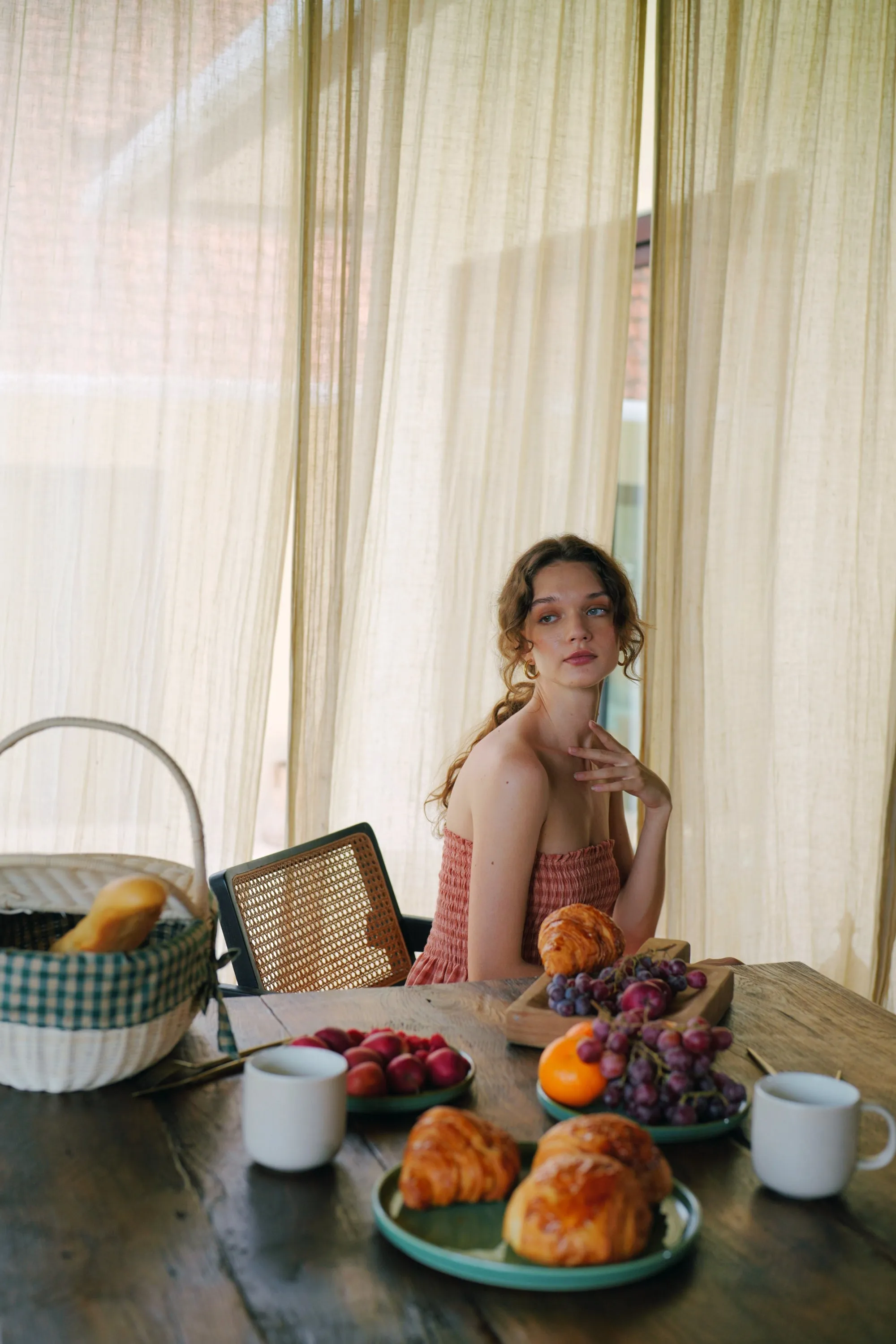 Ava Strapless Crinkle Gingham Dress in Persimmon