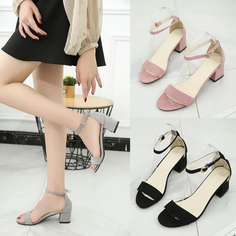 Basic and Casual Everyday Square Toe Heels with Ankle Strap