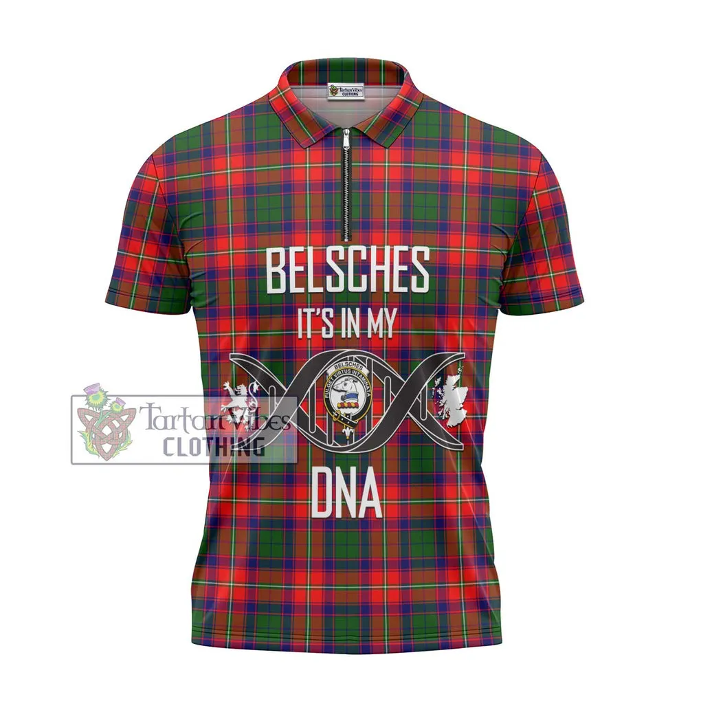 Belsches Tartan Zipper Polo Shirt with Family Crest DNA In Me Style