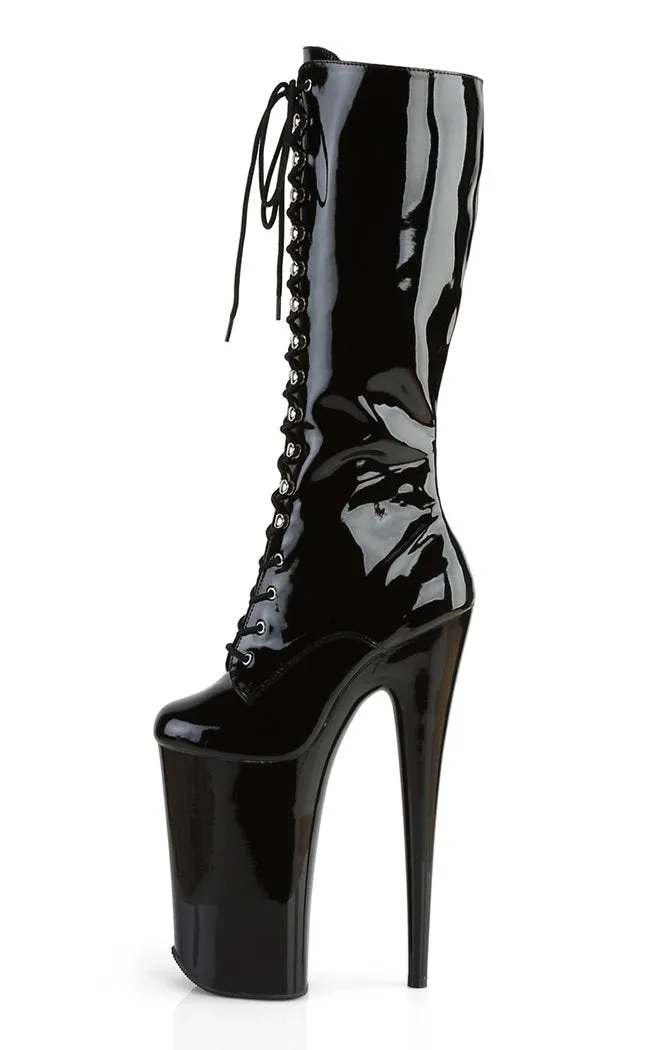 BEYOND-2020 Black Patent Knee High Boots