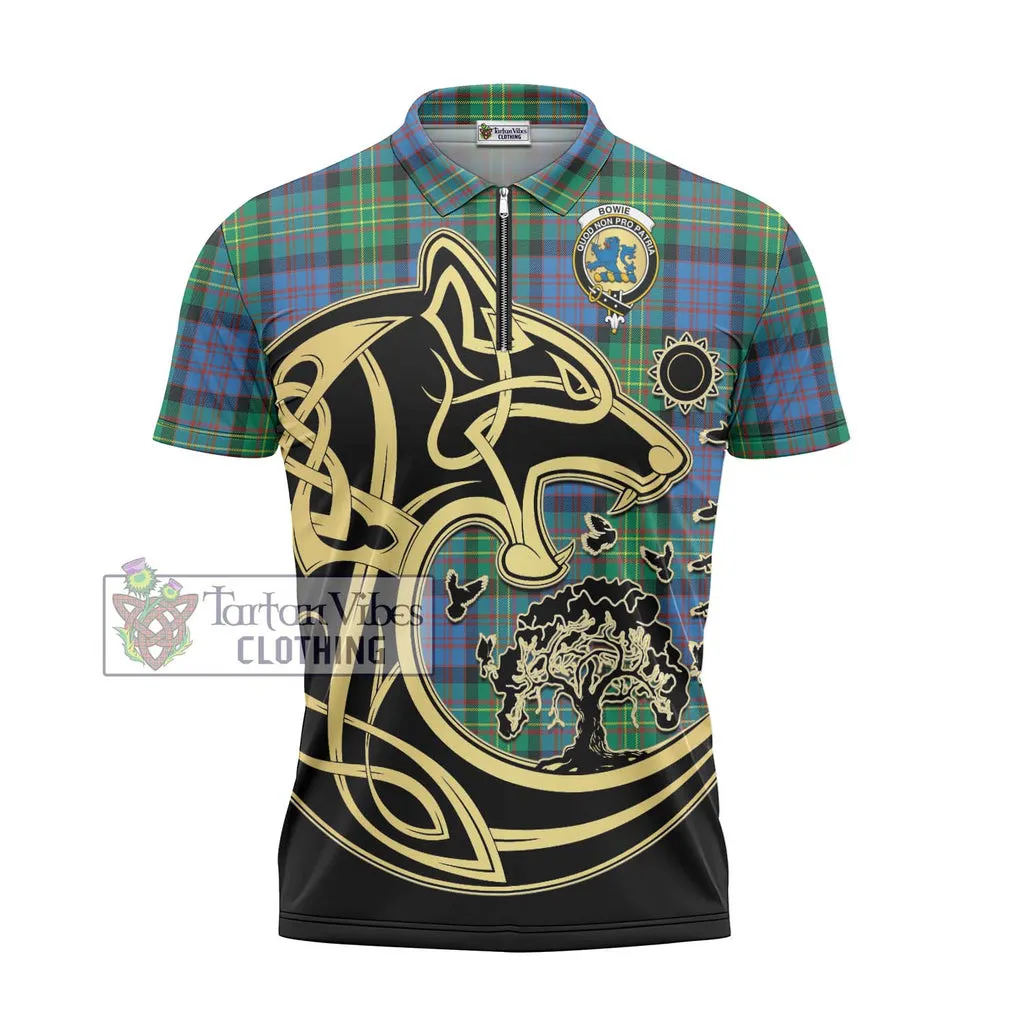 Bowie Ancient Tartan Zipper Polo Shirt with Family Crest Celtic Wolf Style