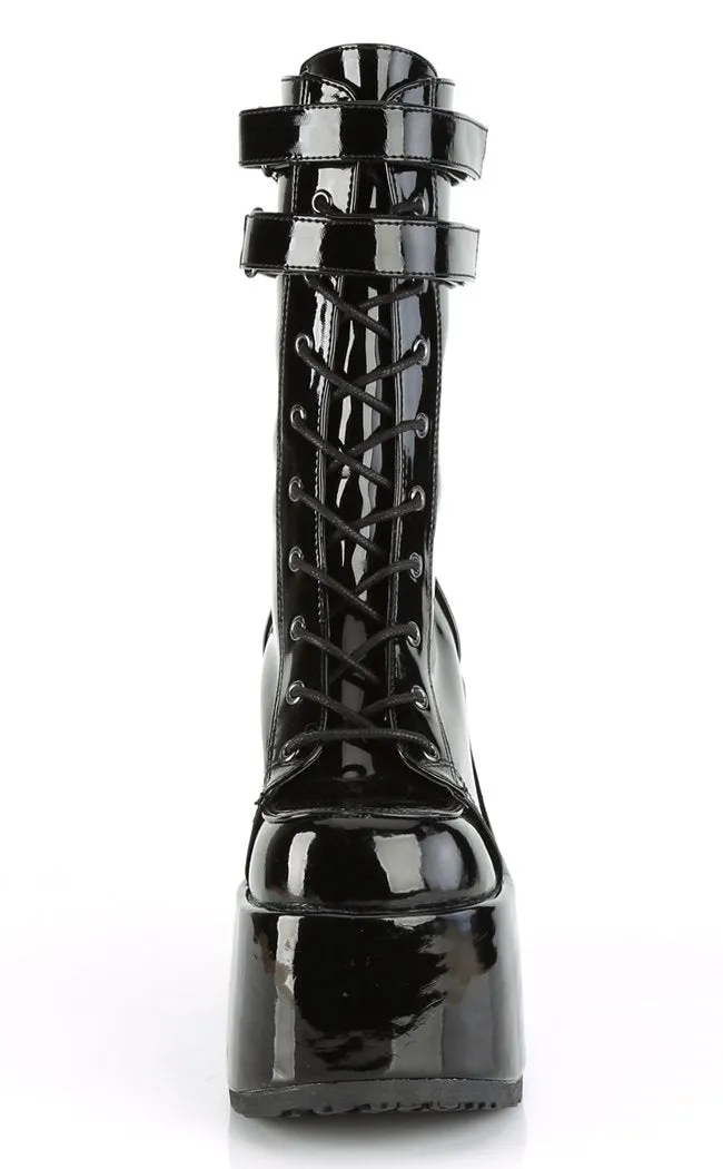 Camel-250 Black Patent Platform Boots