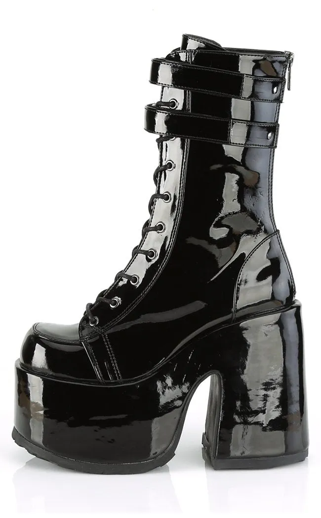 Camel-250 Black Patent Platform Boots