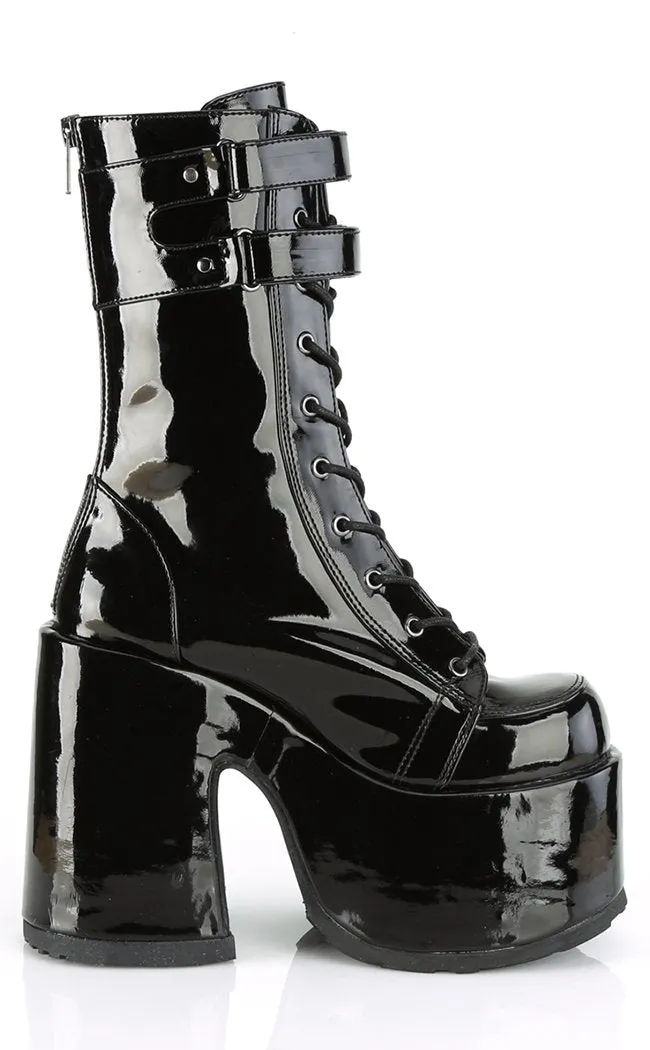 Camel-250 Black Patent Platform Boots