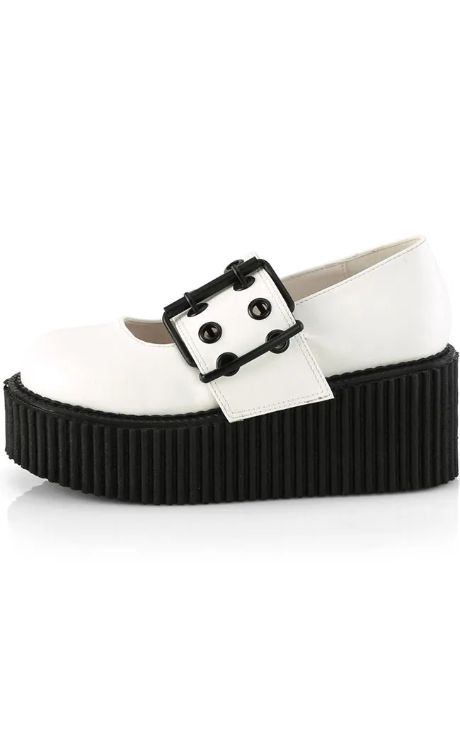 CREEPER-230 White Vegan Mary Janes
