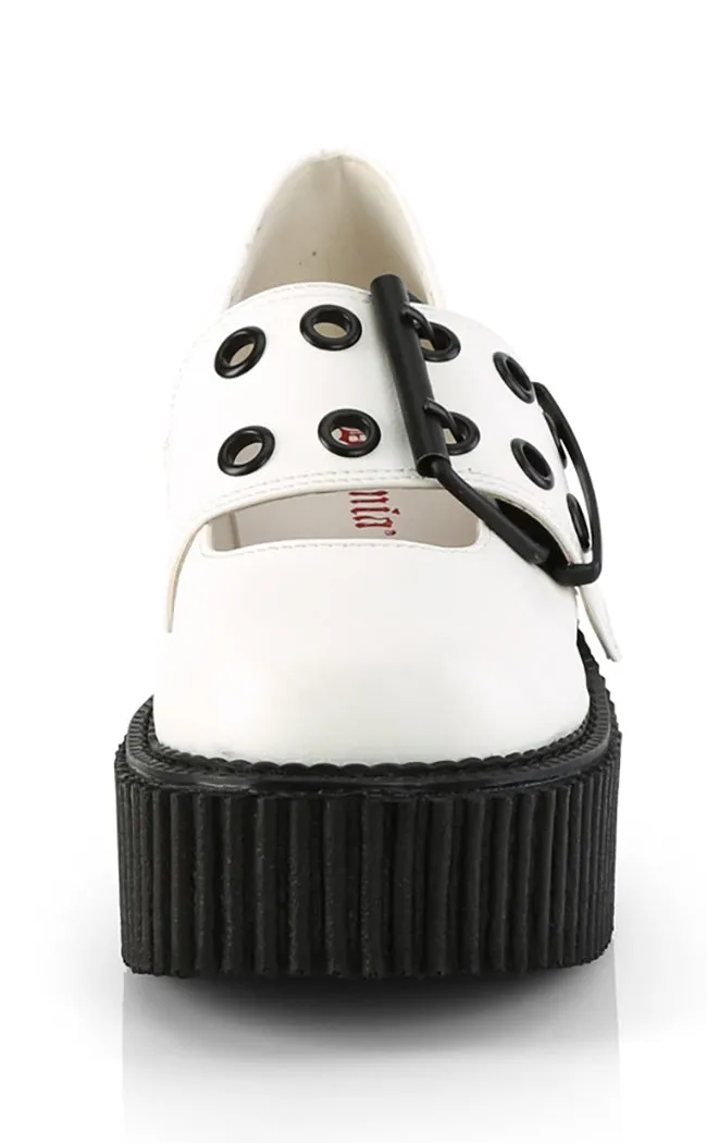CREEPER-230 White Vegan Mary Janes