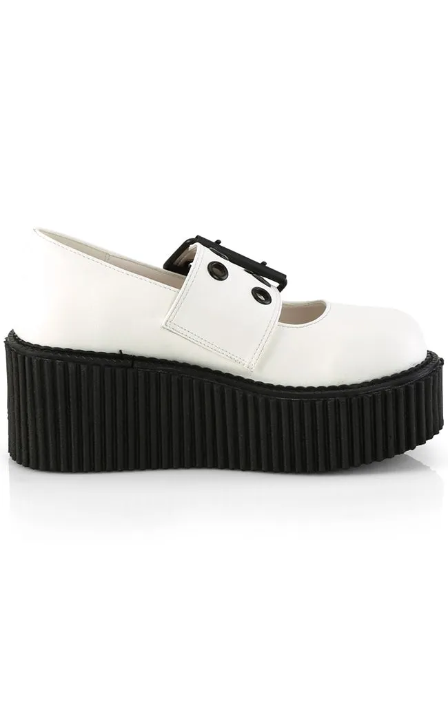 CREEPER-230 White Vegan Mary Janes
