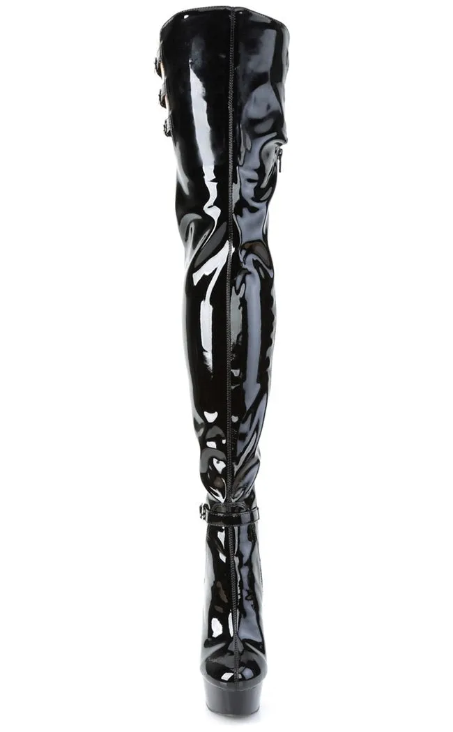DELIGHT-3055 Black Patent Thigh High Boots