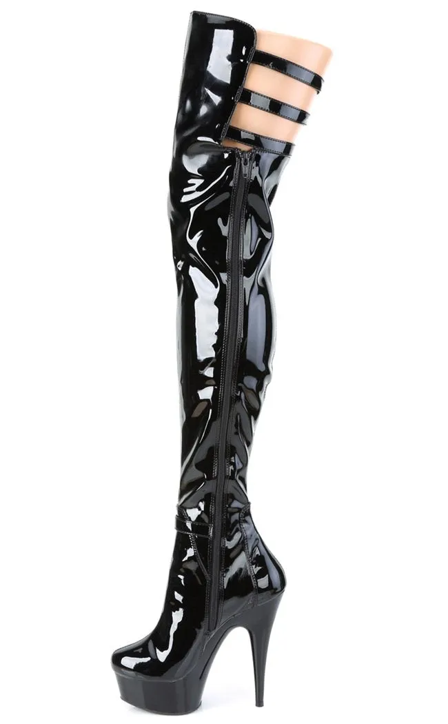DELIGHT-3055 Black Patent Thigh High Boots