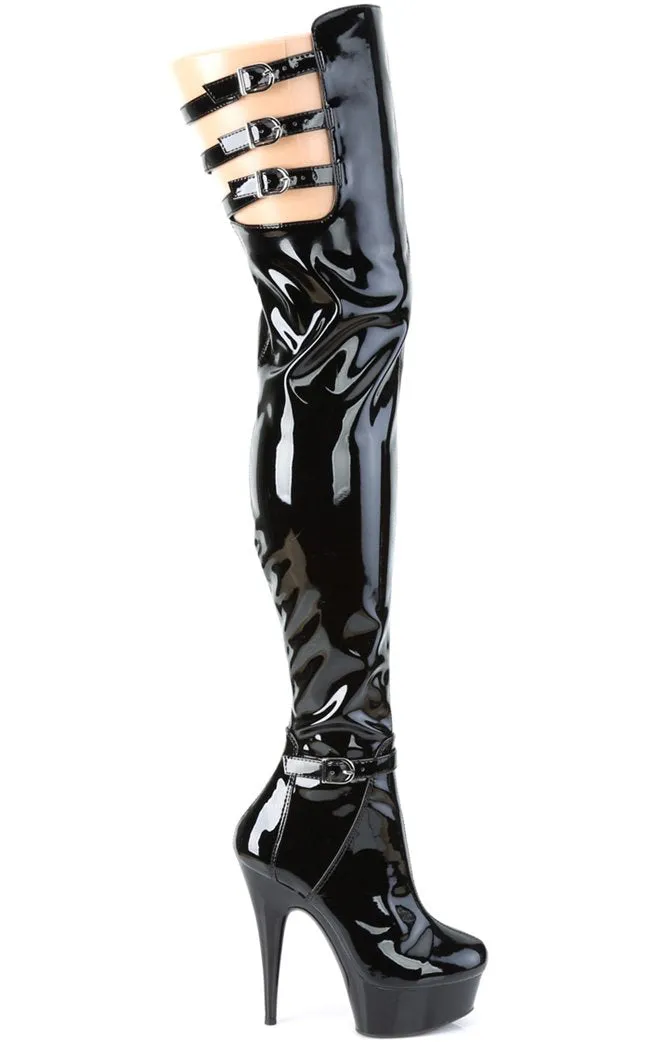 DELIGHT-3055 Black Patent Thigh High Boots