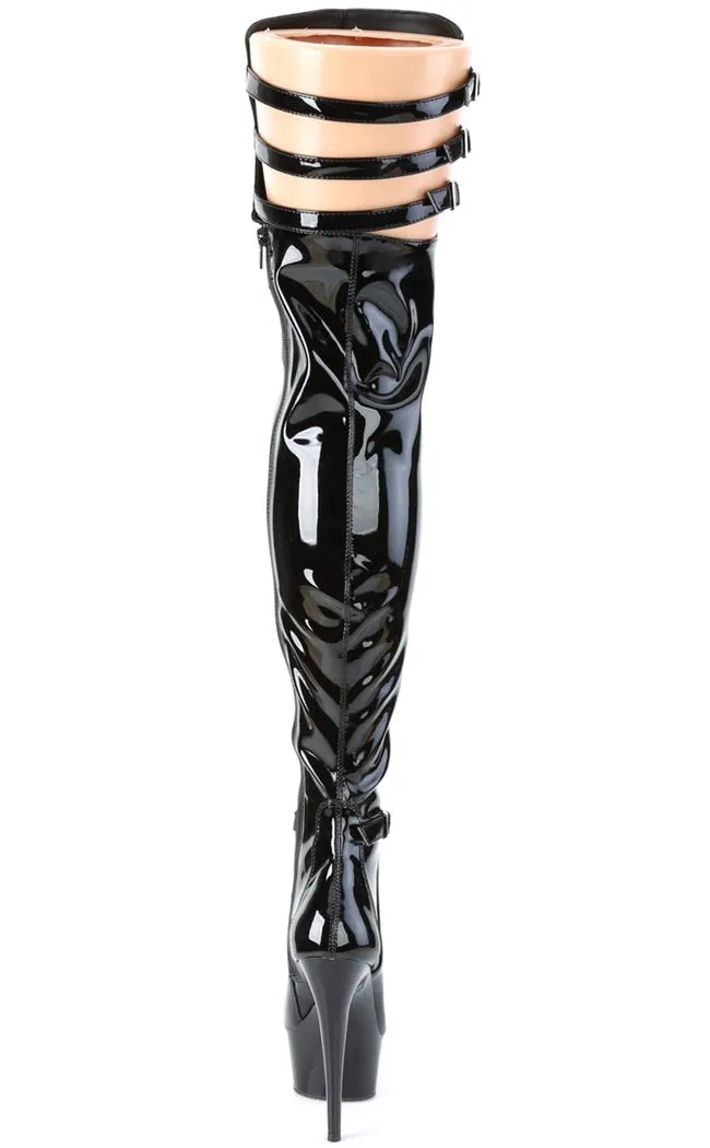 DELIGHT-3055 Black Patent Thigh High Boots