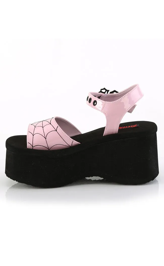 FUNN-10 Baby Pink Patent Holo Spiderweb Sandals