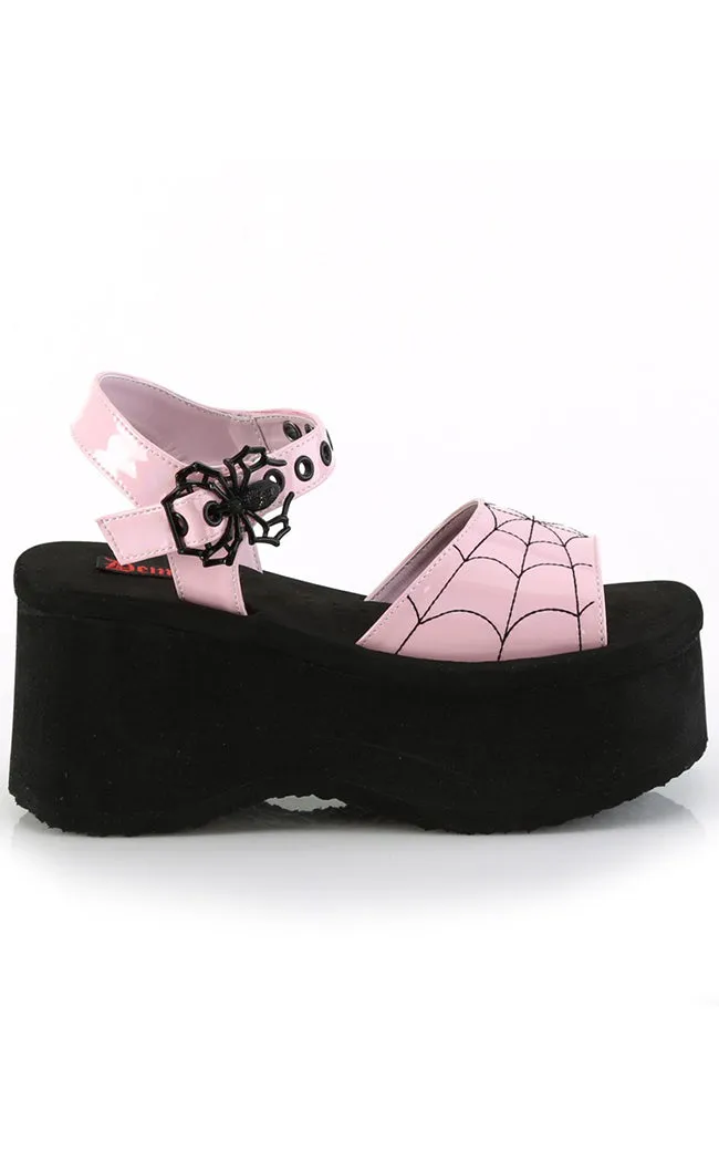 FUNN-10 Baby Pink Patent Holo Spiderweb Sandals