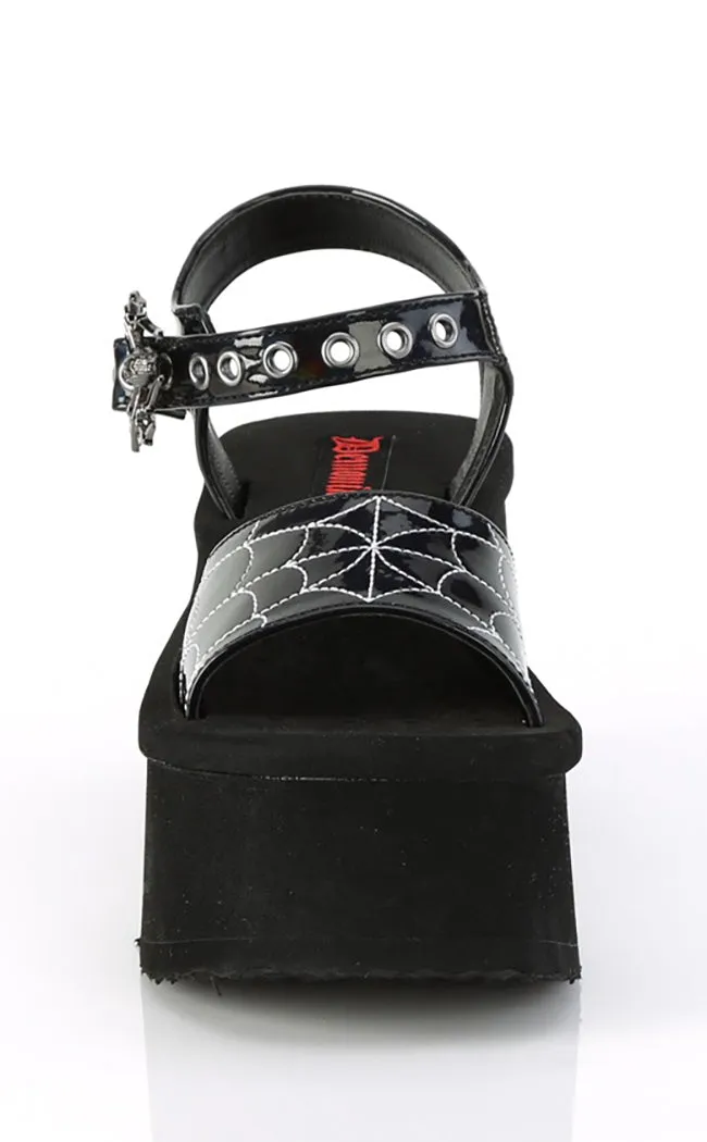FUNN-10 Black Patent Holo Spiderweb Sandals
