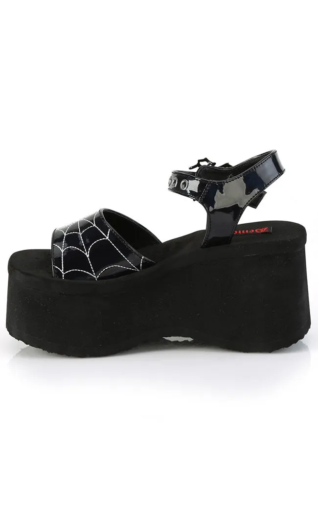 FUNN-10 Black Patent Holo Spiderweb Sandals