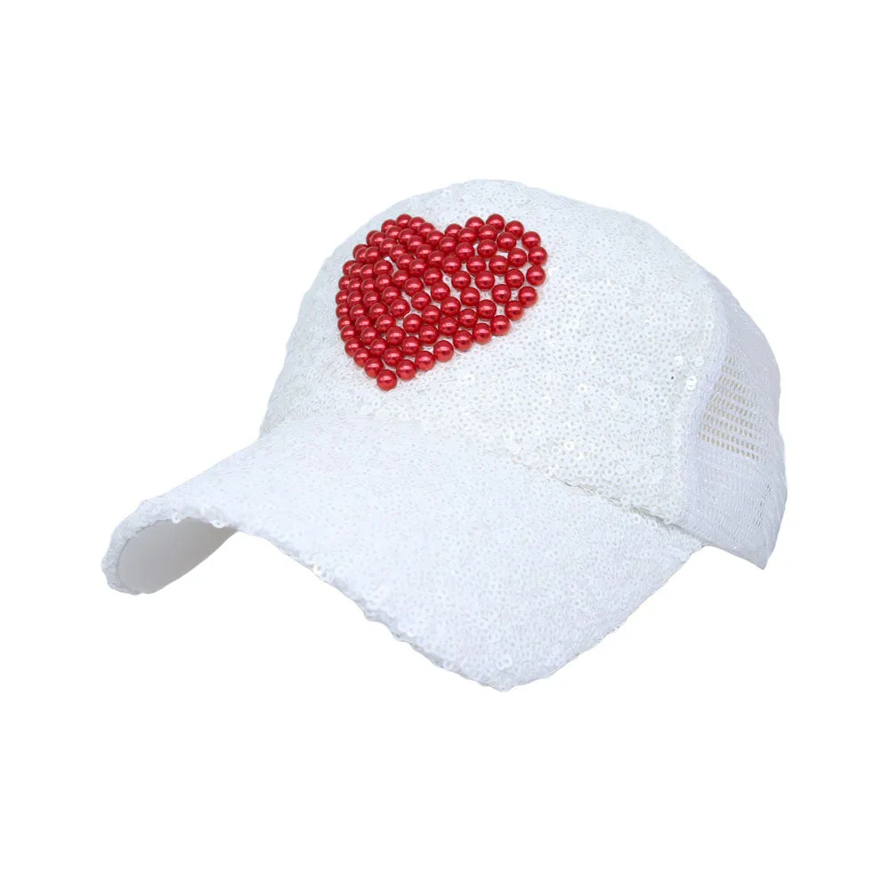 Glitter Sequin Hat Bling Heart Meshed Sparkle Shining Baseball Cap YTM1429