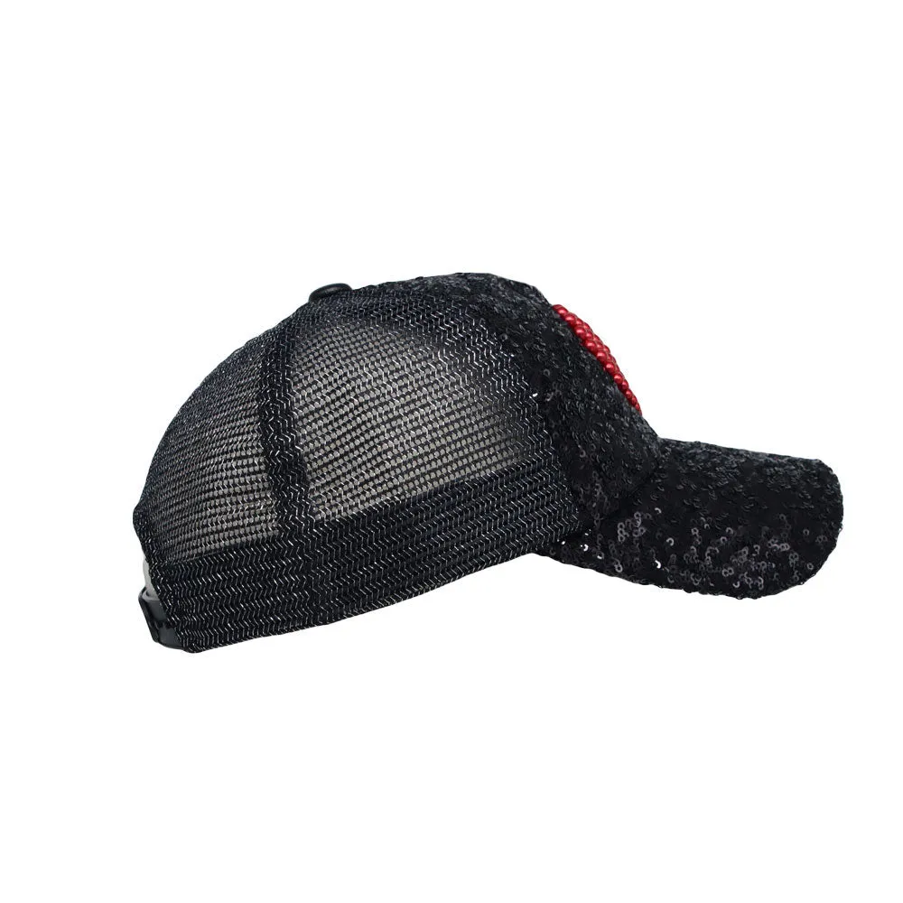Glitter Sequin Hat Bling Heart Meshed Sparkle Shining Baseball Cap YTM1429