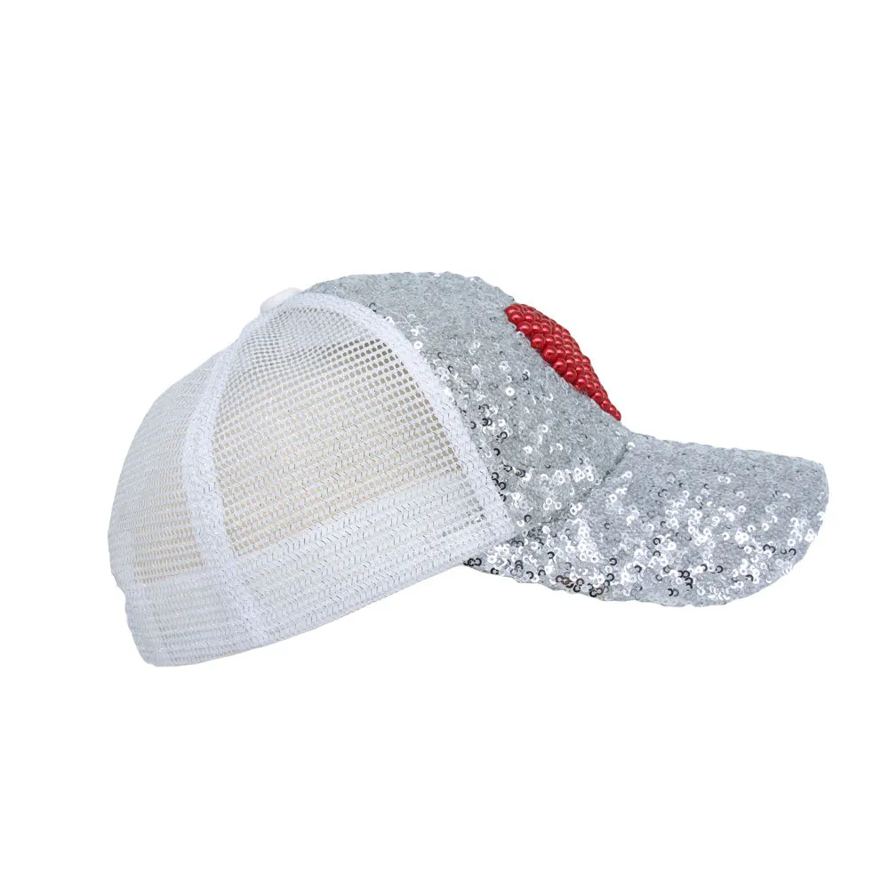 Glitter Sequin Hat Bling Heart Meshed Sparkle Shining Baseball Cap YTM1429