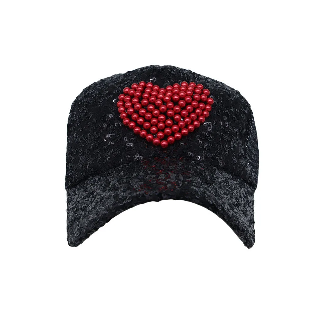 Glitter Sequin Hat Bling Heart Meshed Sparkle Shining Baseball Cap YTM1429