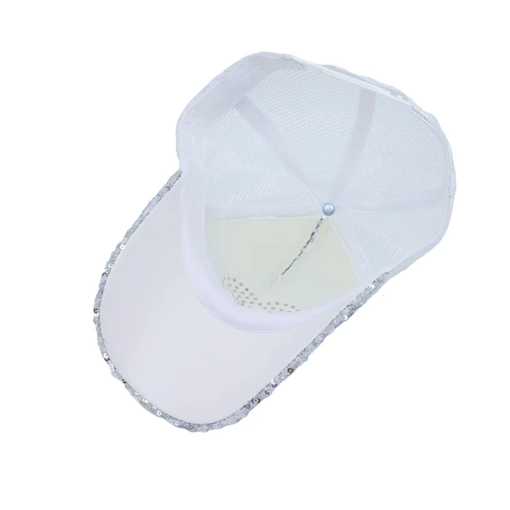Glitter Sequin Hat Bling Heart Meshed Sparkle Shining Baseball Cap YTM1429