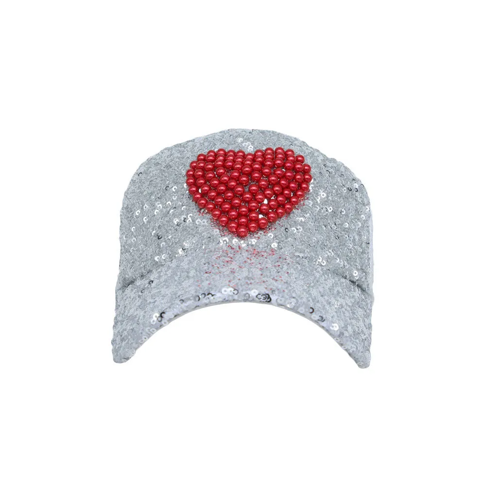 Glitter Sequin Hat Bling Heart Meshed Sparkle Shining Baseball Cap YTM1429