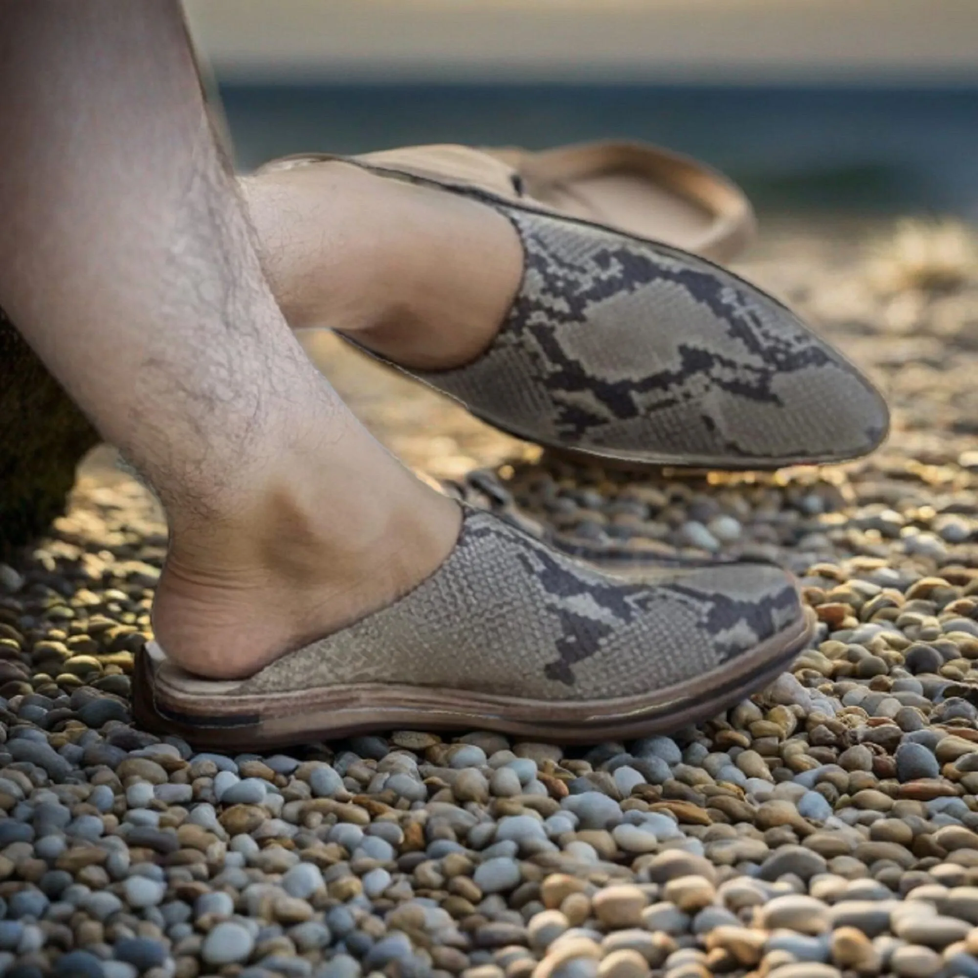 Handmade Genuine Snake Leather Texture Mules For Men Leather Slip On Stylish Mules Shoes