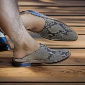 Handmade Genuine Snake Leather Texture Mules For Men Leather Slip On Stylish Mules Shoes