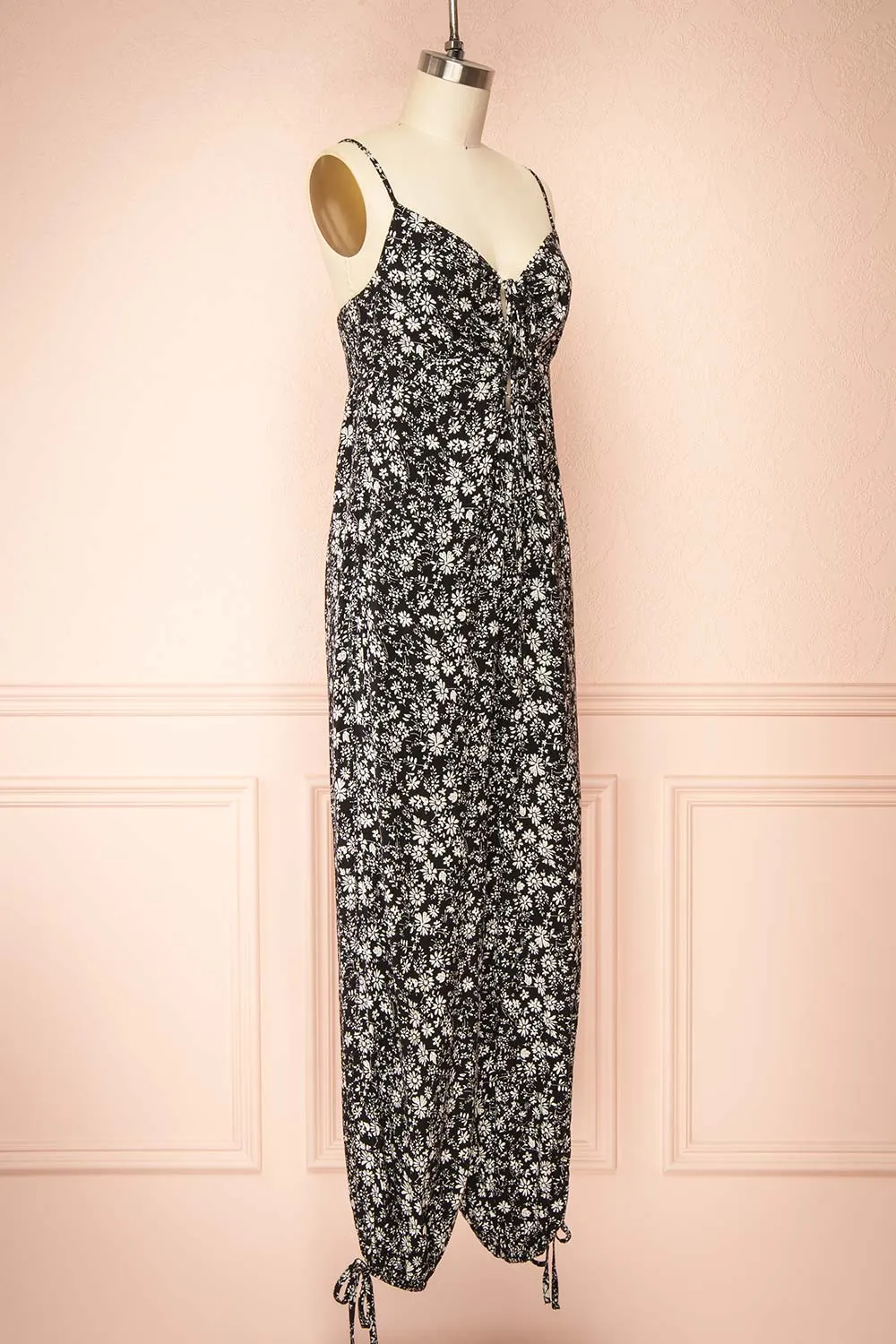 Hecate | Black Jumpsuit w/ White Floral Motif
