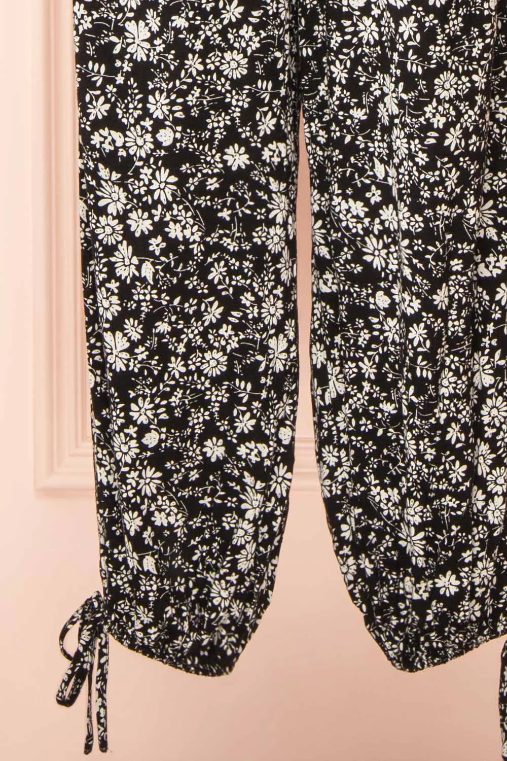 Hecate | Black Jumpsuit w/ White Floral Motif