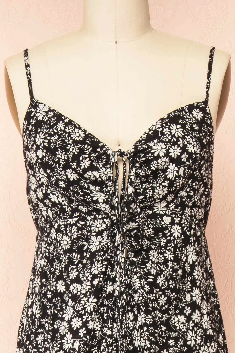 Hecate | Black Jumpsuit w/ White Floral Motif