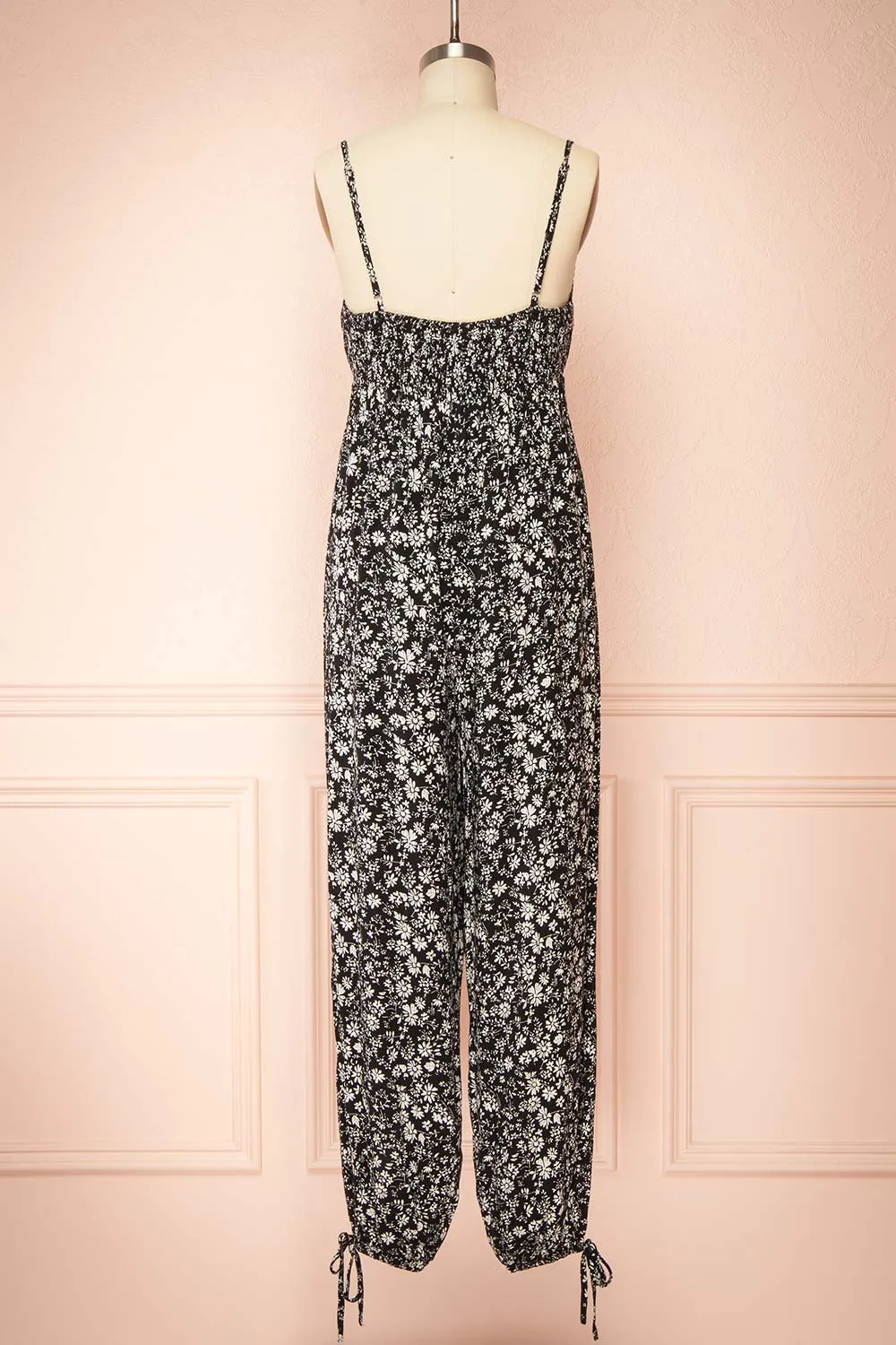 Hecate | Black Jumpsuit w/ White Floral Motif