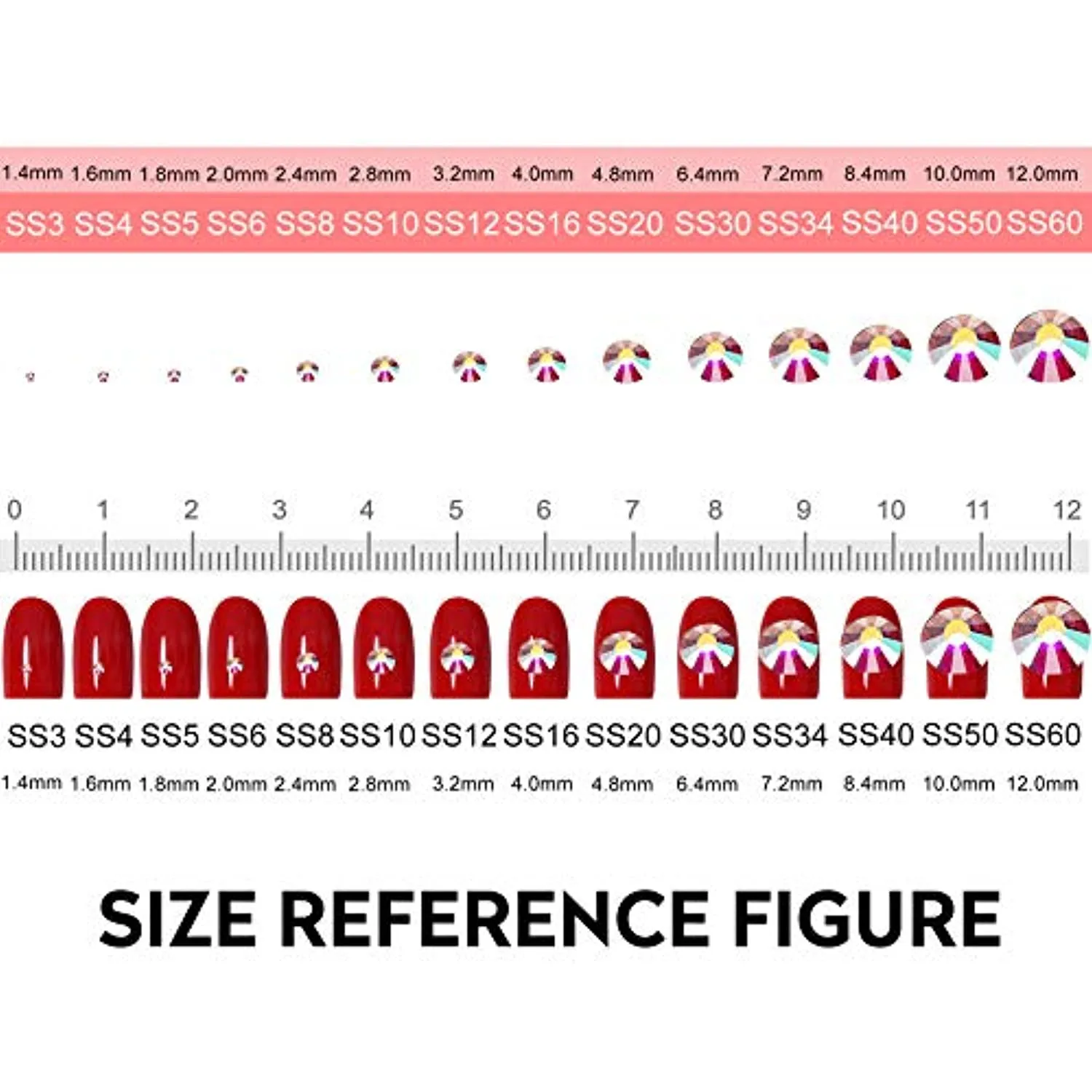 Jollin 3456pcs Flatback Rhinestones Glass Charms Diamantes Gems Stones for Nail Art 6 Size ss4~ss12 Crystal AB