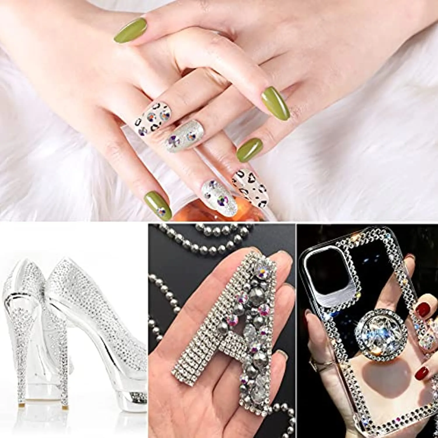 Jollin 3456pcs Flatback Rhinestones Glass Charms Diamantes Gems Stones for Nail Art 6 Size ss4~ss12 Crystal AB