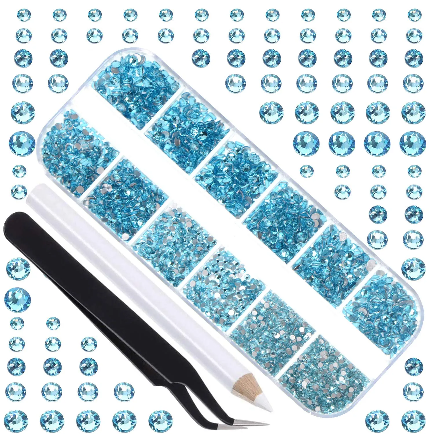 LPBeads 3456 Pieces 6 Sizes Metallic Gold Flat Back Round Crystal Rhinestones for Crafts Nails Art Face Makeup Clothes DIY with Pick Up Tweezers and Picking Pen