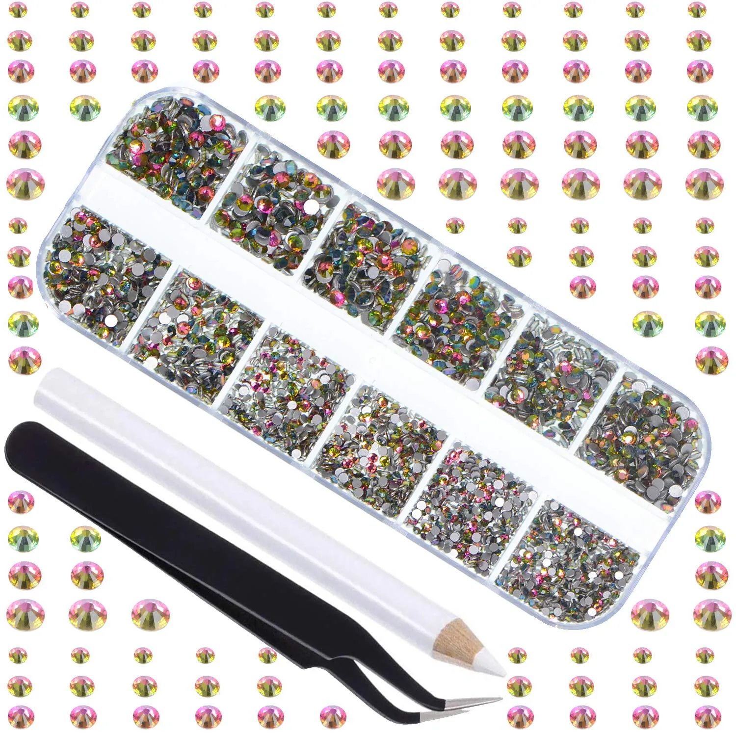 LPBeads 3456 Pieces 6 Sizes Metallic Gold Flat Back Round Crystal Rhinestones for Crafts Nails Art Face Makeup Clothes DIY with Pick Up Tweezers and Picking Pen