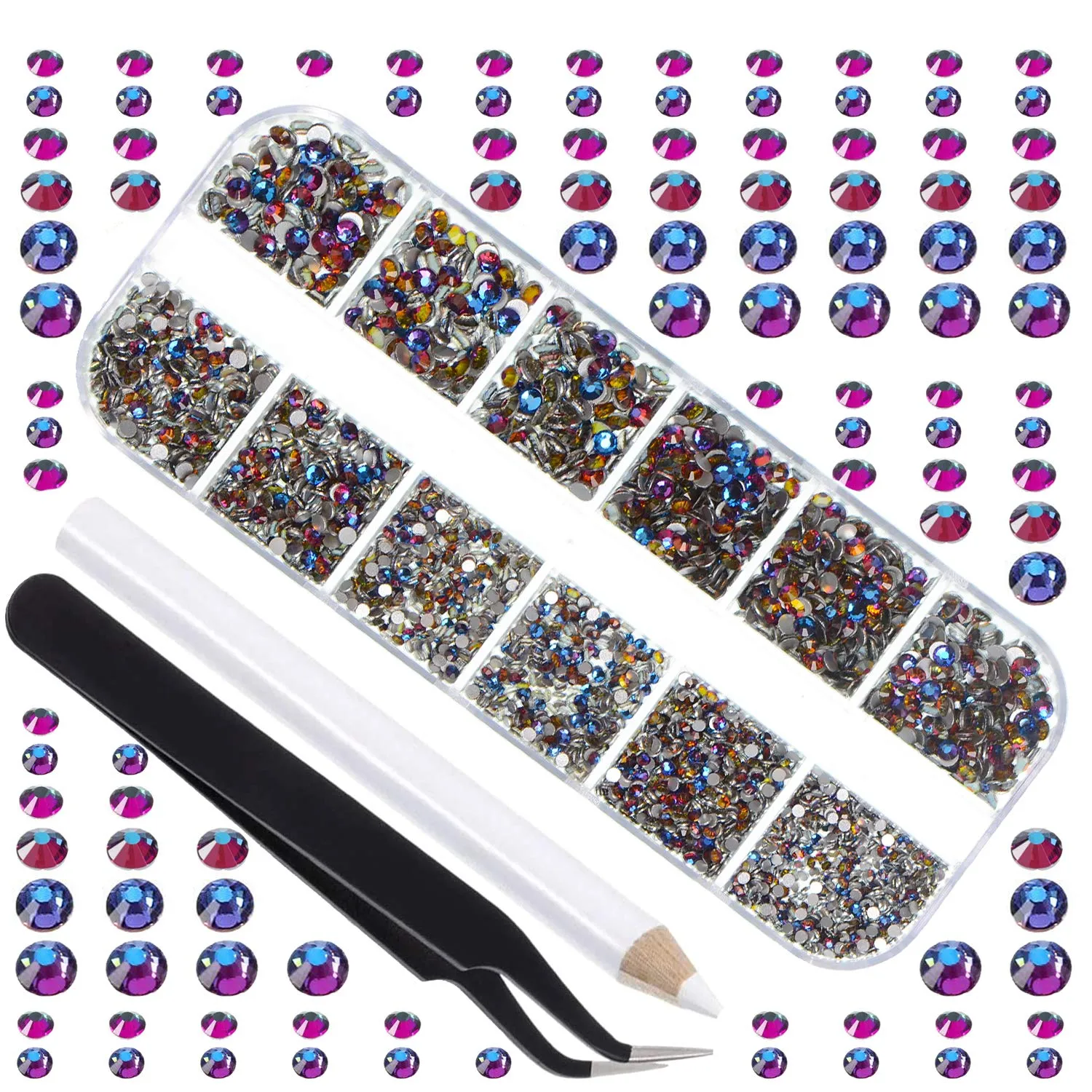 LPBeads 3456 Pieces 6 Sizes Metallic Gold Flat Back Round Crystal Rhinestones for Crafts Nails Art Face Makeup Clothes DIY with Pick Up Tweezers and Picking Pen