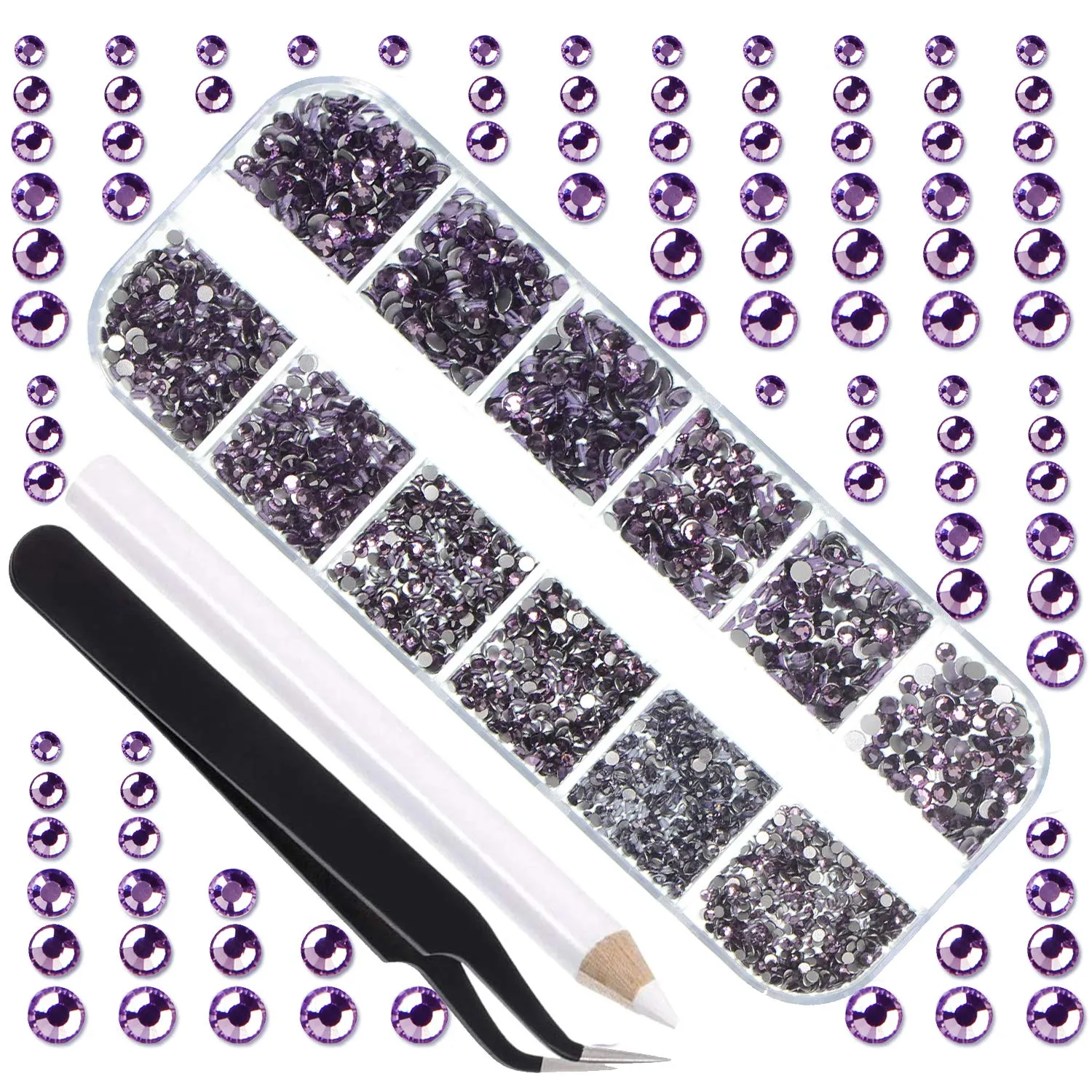 LPBeads 3456 Pieces 6 Sizes Metallic Gold Flat Back Round Crystal Rhinestones for Crafts Nails Art Face Makeup Clothes DIY with Pick Up Tweezers and Picking Pen