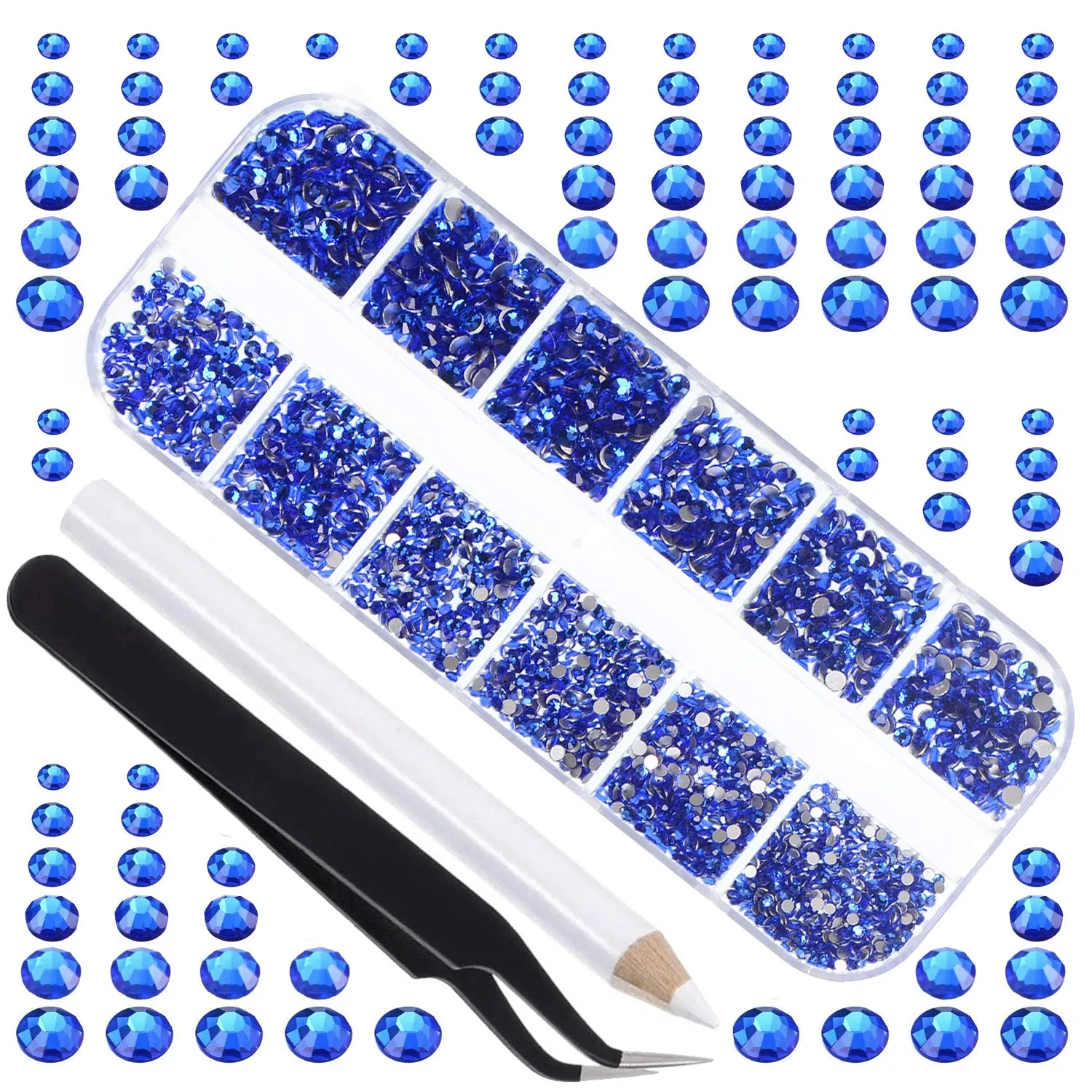 LPBeads 3456 Pieces 6 Sizes Metallic Gold Flat Back Round Crystal Rhinestones for Crafts Nails Art Face Makeup Clothes DIY with Pick Up Tweezers and Picking Pen